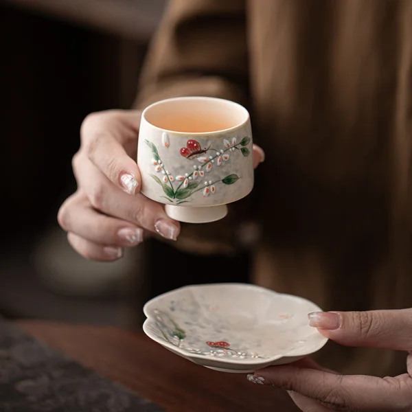Hand-painted oncidium yunji cup + coaster