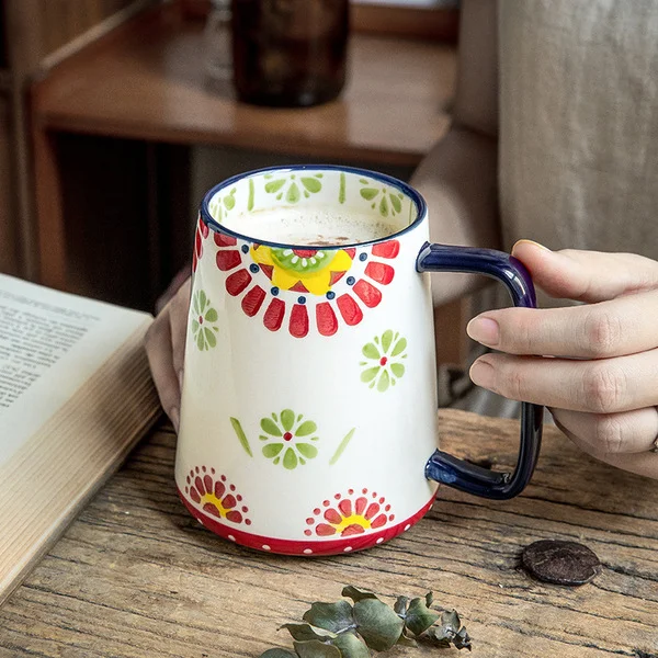 Factory wholesale new office large capacity cup home pastoral hand-painted ceramic mug gift cross-border