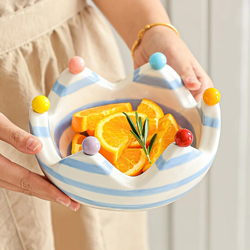 Dopamine Watermelon Fruit Platter Living Room Coffee Table Household Ceramic Snack Plate Bowl Stainless Steel Fruit Fork Set